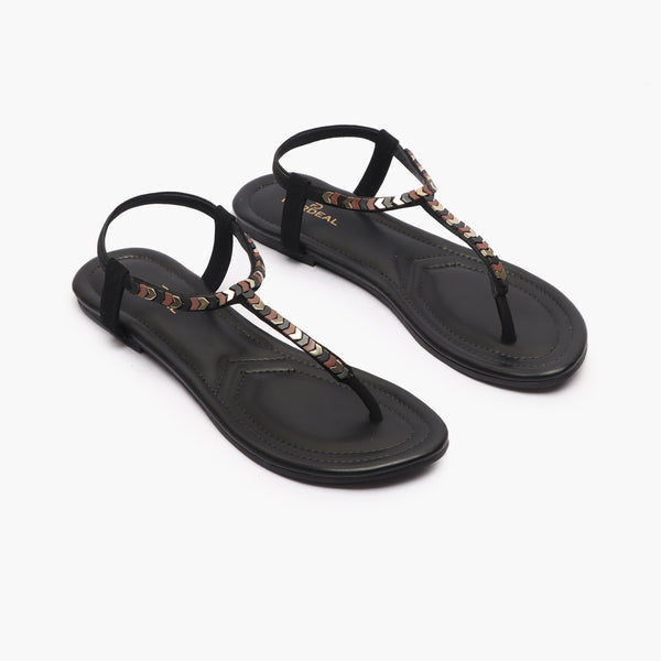 Back Elastic Flat Sandals black side angle