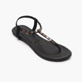 Back Elastic Flat Sandals black side single