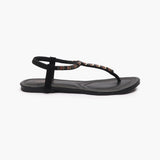 Back Elastic Flat Sandals black side profile with heel