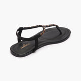 Back Elastic Flat Sandals black back angle