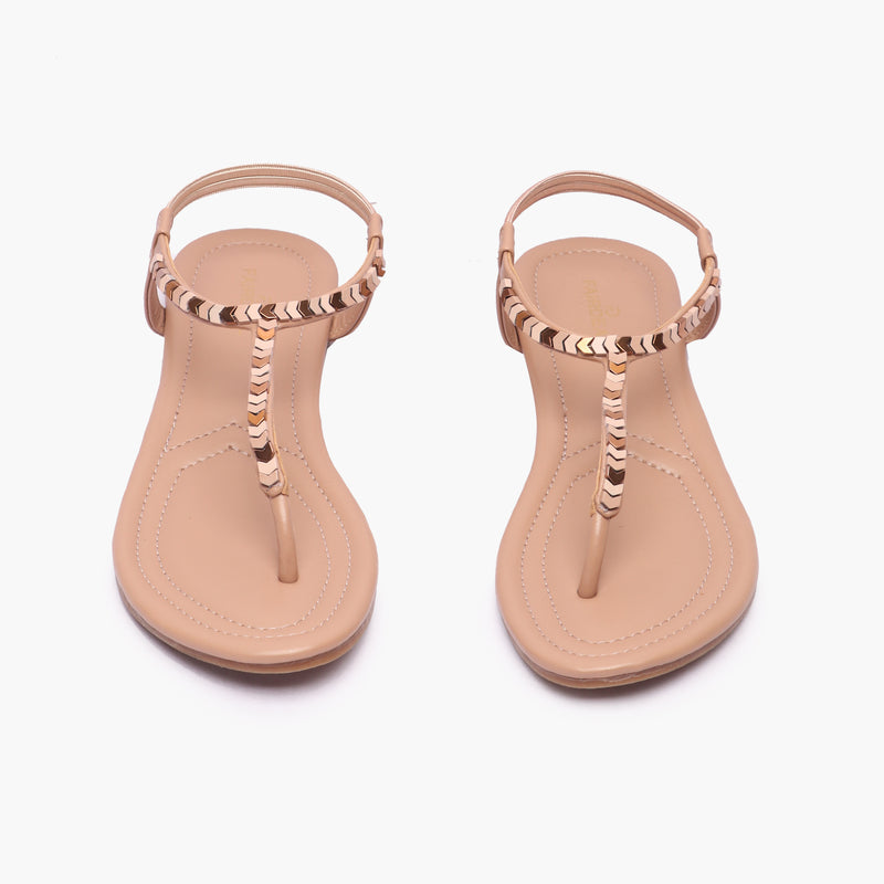 Back Elastic Flat Sandals beige front angle