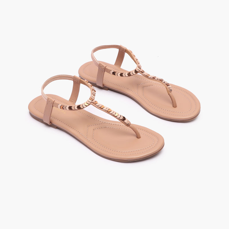 Back Elastic Flat Sandals beige side angle