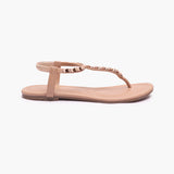 Back Elastic Flat Sandals beige side profile with heel