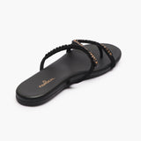 Minimalist Stone Embellished Slides black back angle