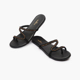 Minimalist Stone Embellished Slides black