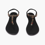 Beaded Flat Sandals black front angle