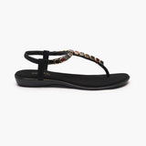 Beaded Flat Sandals black side profile