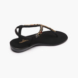 Beaded Flat Sandals black back angle