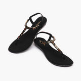 Beaded Flat Sandals black