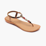 Beaded Flat Sandals gold side single