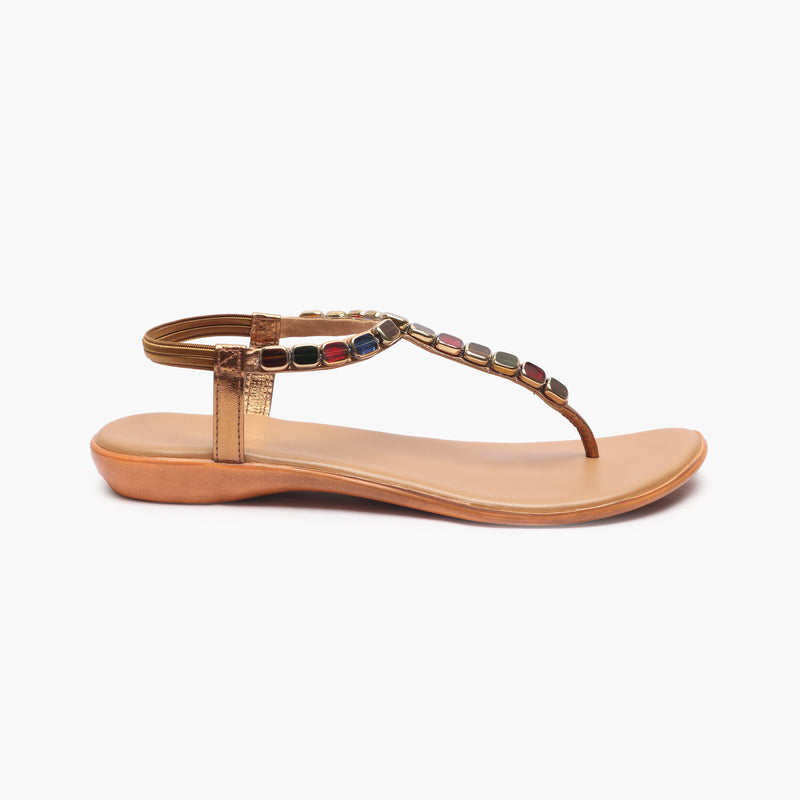 Beaded Flat Sandals gold side profile