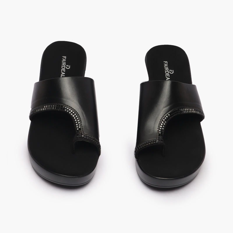 Open Toe Platform Slides black front angle