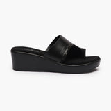 Open Toe Platform Slides black side profile with heel