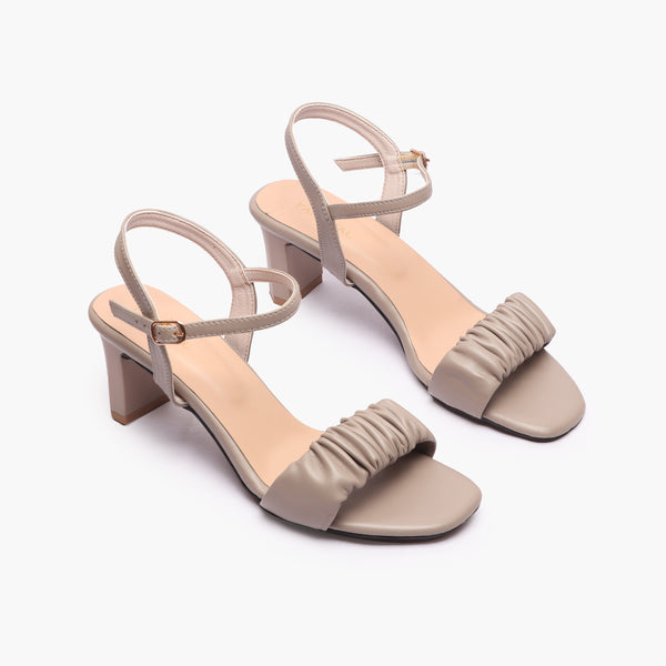 Ruched Block Heel Sandals grey side angle