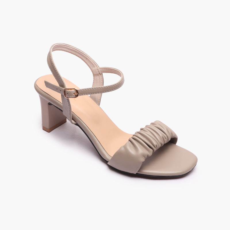 Ruched Block Heel Sandals grey side single