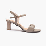 Ruched Block Heel Sandals grey side profile with heel