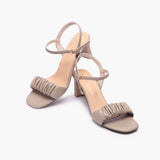 Ruched Block Heel Sandals grey