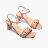 Ruched Block Heel Sandals beige side angle