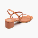 Strappy Block Heel Sandals tan back angle