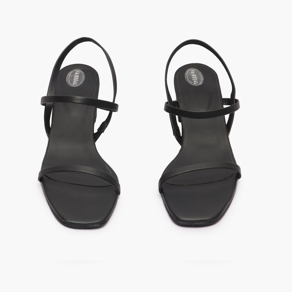 Strappy Block Heel Sandals black front angle