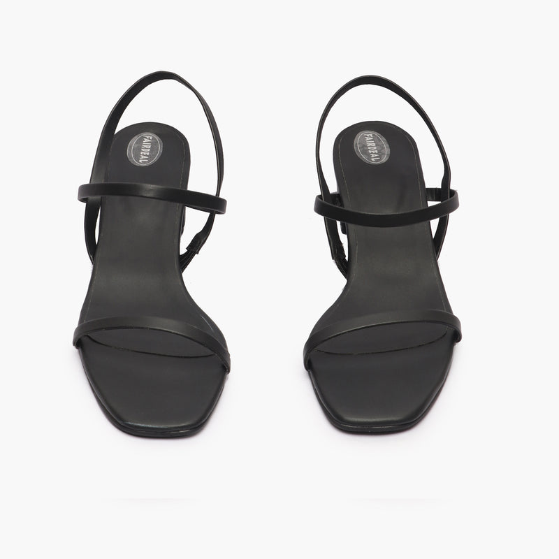 Stylestry Patent Multi Cross Strap Black Block Heeled Sandals For Women