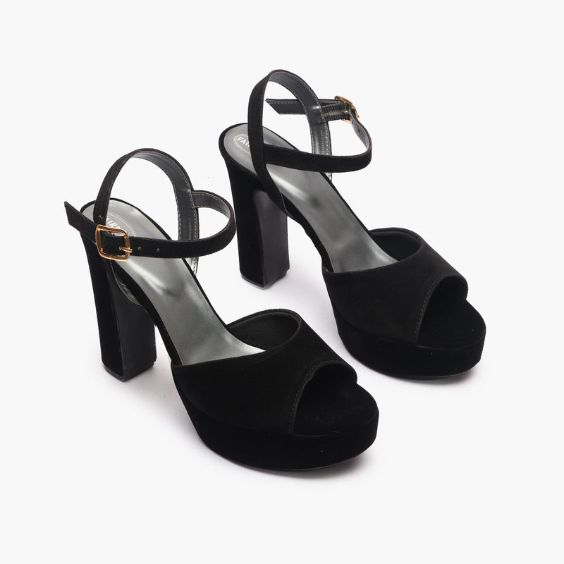 Buy Latest Black High Block Heeled Platform Sandals In India | Londonrag.In