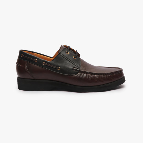 Dual Tone Leather Boat Shoe side profile with heel