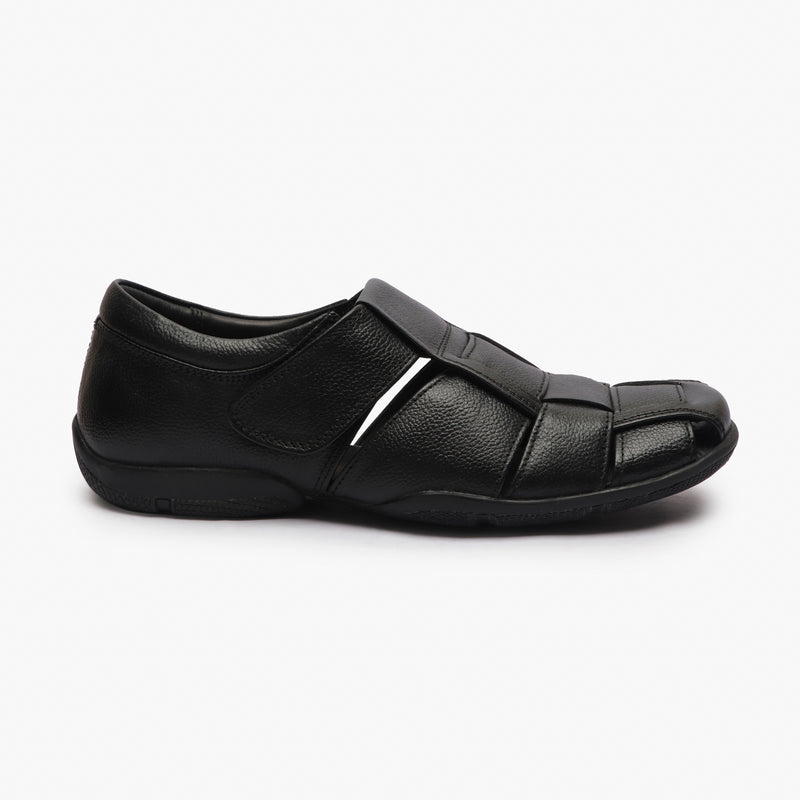 Roman Velcro Slip Ons black side profile with heel