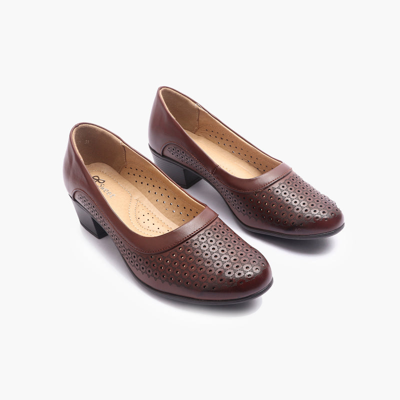 Intricate Perforated Heel Ballerinas brown side angle