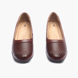 Intricate Perforated Heel Ballerinas brown front