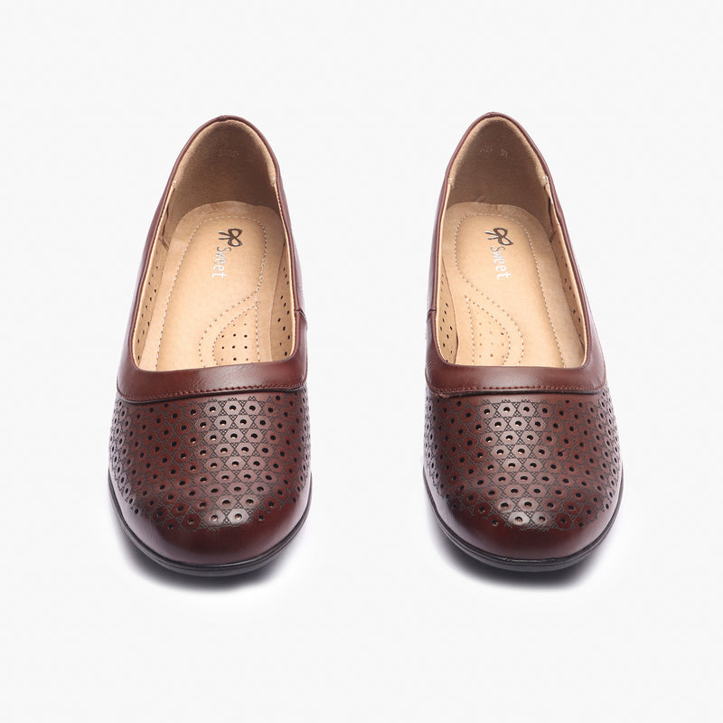Intricate Perforated Heel Ballerinas brown front