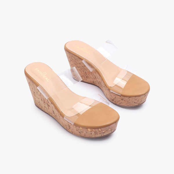 Double Acrylic Strap Wedges tan side angle