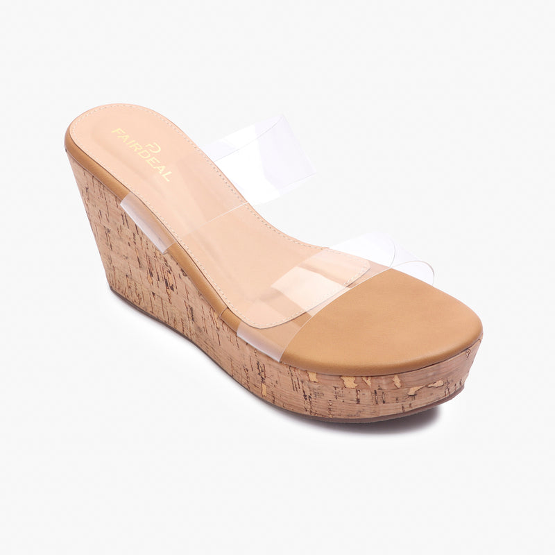 Double Acrylic Strap Wedges tan side single