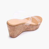 Double Acrylic Strap Wedges tan back