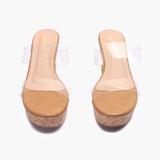 Double Acrylic Strap Wedges tan front angle