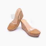 Double Acrylic Strap Wedges tan