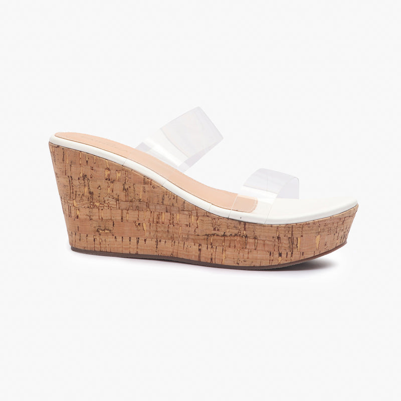 Double Acrylic Strap Wedges white side profile with heel