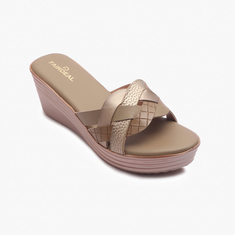 Symmetrical Strap Wedge Slides beige side single