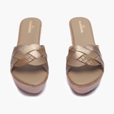 Symmetrical Strap Wedge Slides beige front