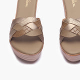 Symmetrical Strap Wedge Slides beige front zoom