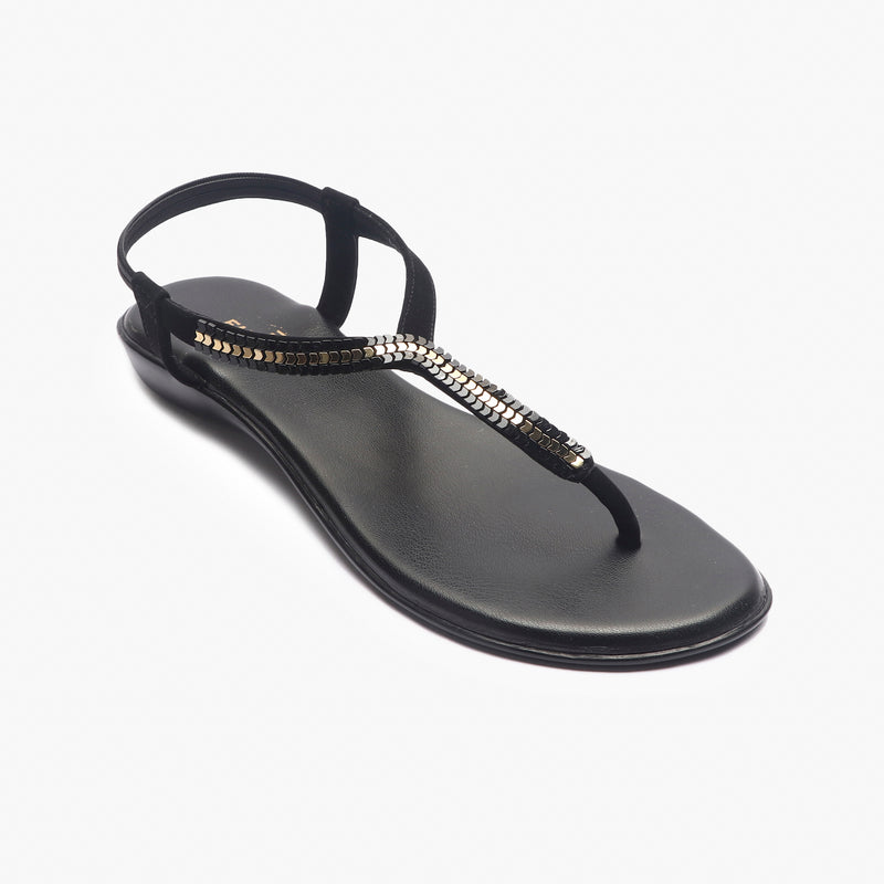 Jubilee Stone T Bar Sandals black side single