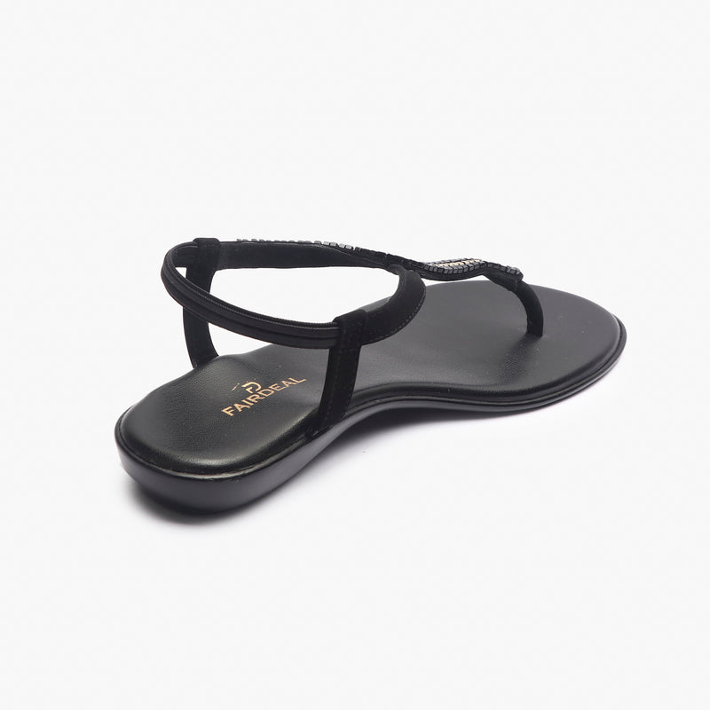 Jubilee Stone T Bar Sandals black back