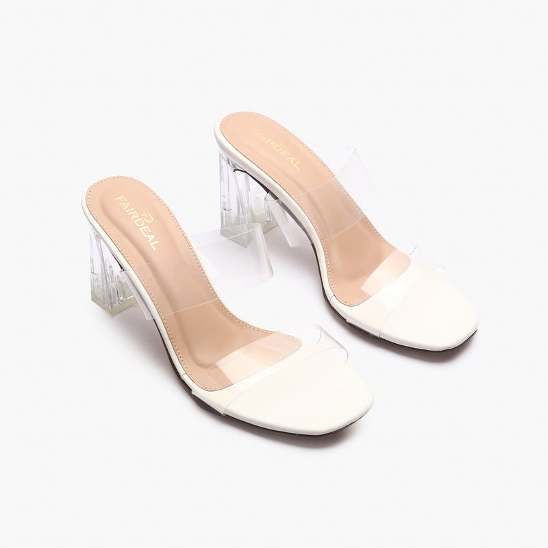 Double Strap Acrylic Heel Sandals white side angle