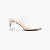 Double Strap Acrylic Heel Sandals white side profilw with heel