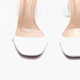 Double Strap Acrylic Heel Sandals white front zoom