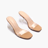 Double Strap Acrylic Heel Sandals tan side angle