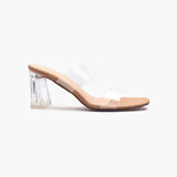 Double Strap Acrylic Heel Sandals tan side profile with heel