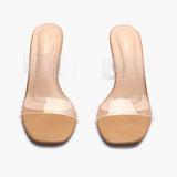  Double Strap Acrylic Heel Sandals tan front angle