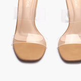 Double Strap Acrylic Heel Sandals tan front zoom