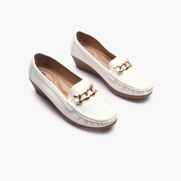 Bold Chainlink Wedge heel Loafers white side angle